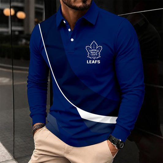 [SUPER SALE] NEW CUSTOMIZED NHL23 TML TORONTO MAPLE LEAFS MEN LONG SLEEVE POLO