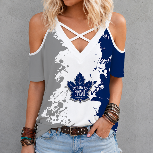 [SUPER SALE] NEW CUSTOMIZED NHL23 TML TORONTO MAPLE LEAFS CRISS CROSS V-NECK TOP