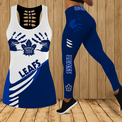 [SUPER SALE] NEW CUSTOMIZED NHL23 TML TORONTO MAPLE LEAFS HOLLOW TANK TOP & LEGGINGS SET