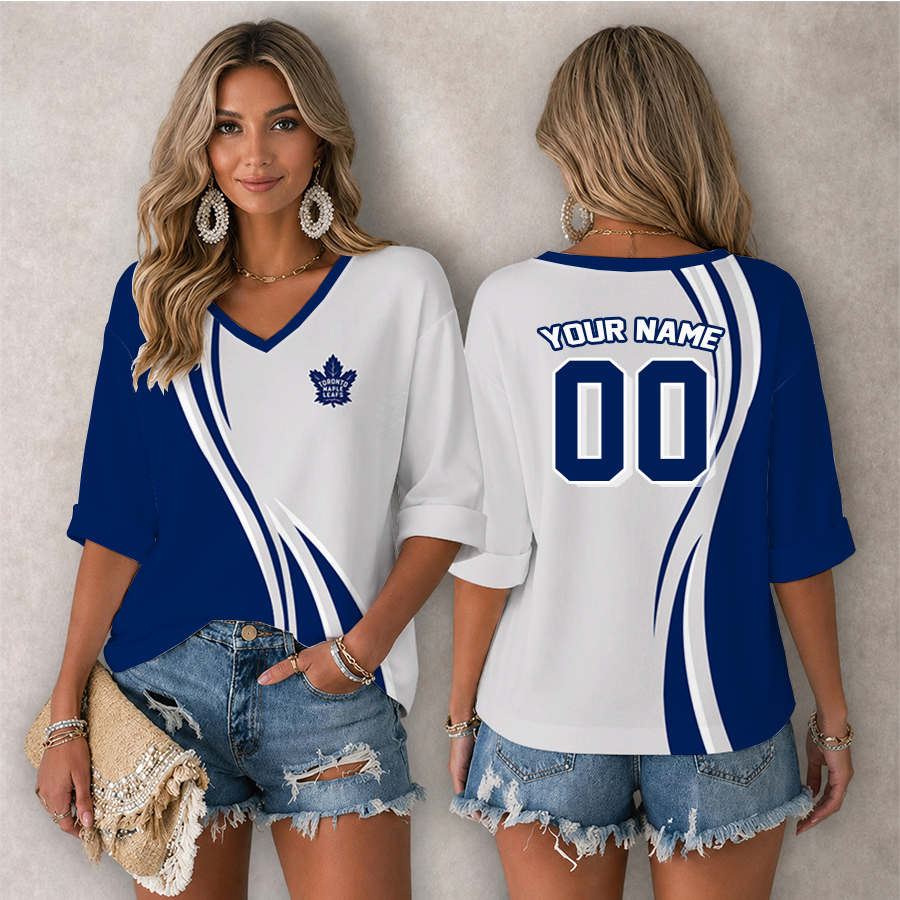 [SUPER SALE] NEW CUSTOMIZED NHL23 TML TORONTO MAPLE LEAFS WOMEN'S HEART V-NECK LONG SLEEVE SHIRT