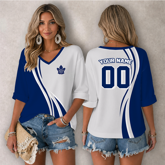 [SUPER SALE] NEW CUSTOMIZED NHL23 TML TORONTO MAPLE LEAFS WOMEN'S HEART V-NECK LONG SLEEVE SHIRT