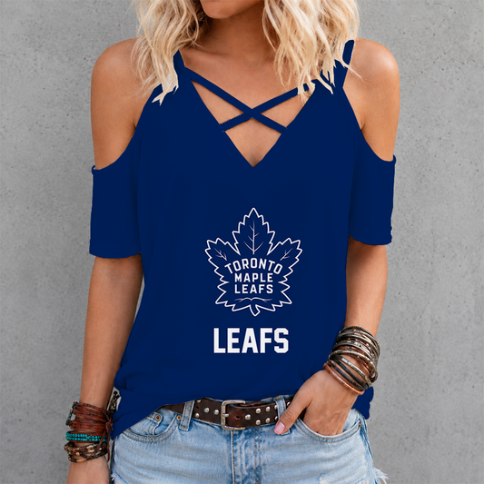 [SUPER SALE] NEW CUSTOMIZED NHL23 TML TORONTO MAPLE LEAFS CRISS CROSS V-NECK TOP