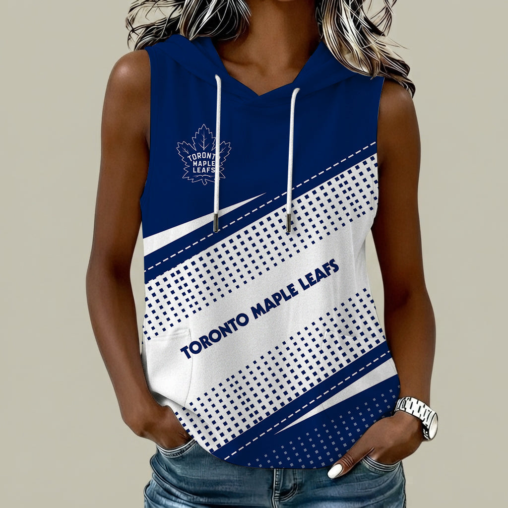 [SUPER SALE] NEW CUSTOMIZED NHL23 TML TORONTO MAPLE LEAFS WOMEN'S SLEEVELESS HOODED POCKET TANK TOP