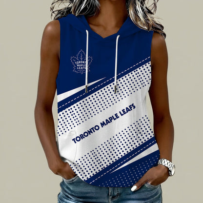[SUPER SALE] NEW CUSTOMIZED NHL23 TML TORONTO MAPLE LEAFS WOMEN'S SLEEVELESS HOODED POCKET TANK TOP