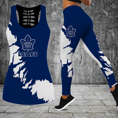 [SUPER SALE] NEW CUSTOMIZED NHL23 TML TORONTO MAPLE LEAFS HOLLOW TANK TOP & LEGGINGS SET