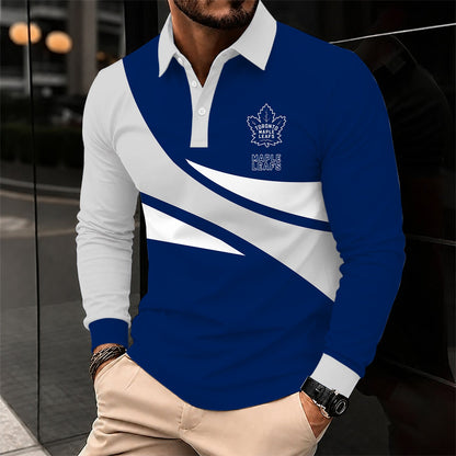 [SUPER SALE] NEW CUSTOMIZED NHL23 TML TORONTO MAPLE LEAFS MEN LONG SLEEVE POLO