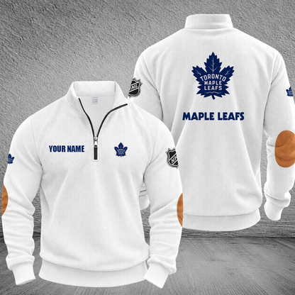 [SUPER SALE] NEW CUSTOMIZED NHL23 TML TORONTO MAPLE LEAFS MULTICOLOR STRIPED QUATER ZIP SWEATSHIRT