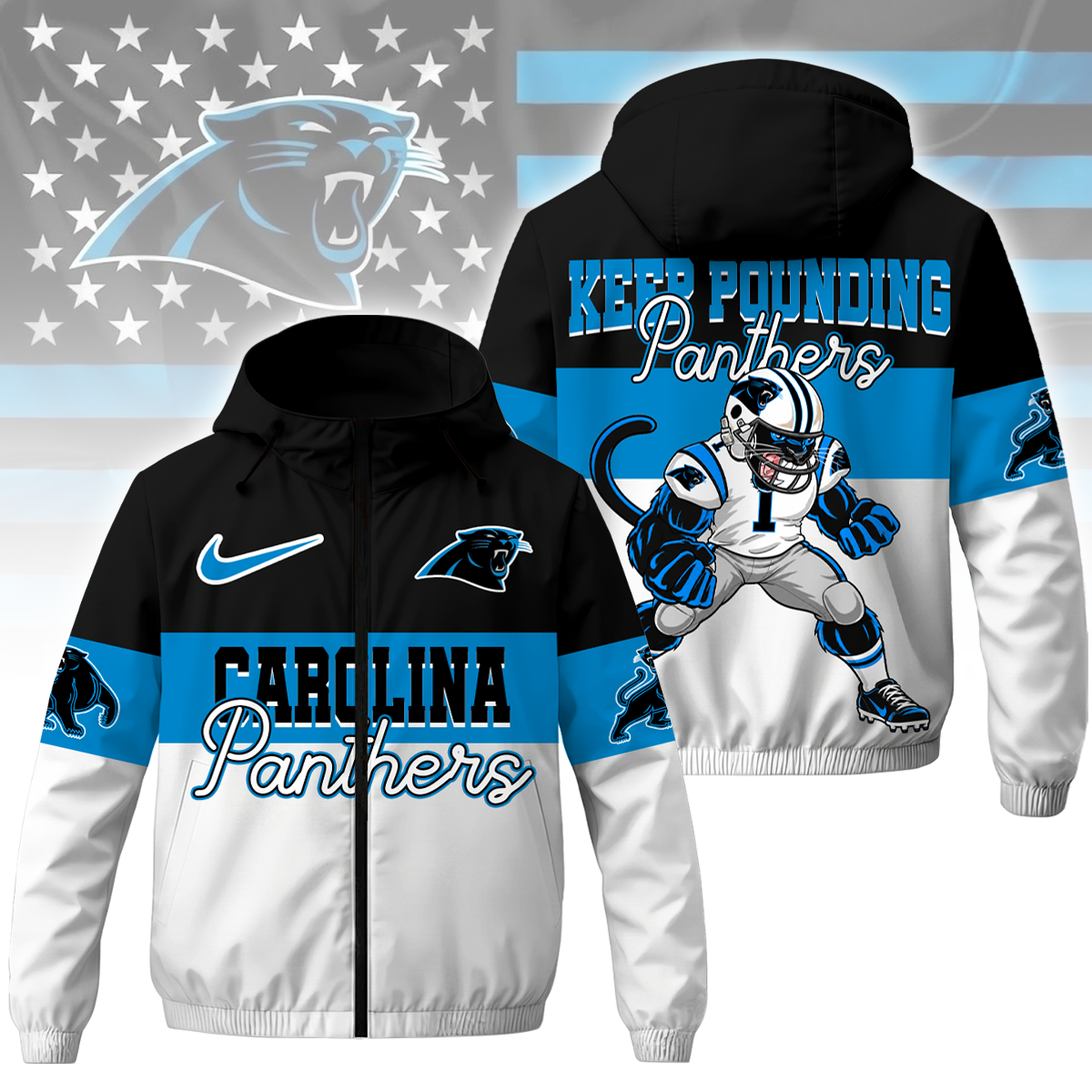 [SPECIAL OFFER] NEW CUSTOMIZED NFL23 CLP CAROLINA PANTHERS WINDBREAKER JACKET