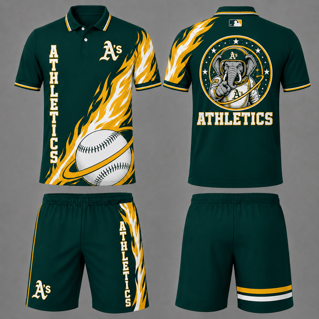 [FLASH SALE] NEW CUSTOMIZED MLB23 OAS OAKLAND ATHLETICS POLO SHIRT & SHORT PANTS SET