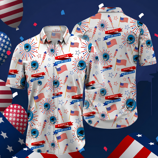 [SPECIAL OFFER] NEW CUSTOMIZED NFL23 CLP CAROLINA PANTHERS PATRIOTIC 250 USA HAWAIIAN SHIRT