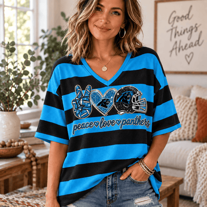 [SPECIAL OFFER] NEW CUSTOMIZED NFL23 CLP CAROLINA PANTHERS WOMEN'S HEART V-NECK LONG SLEEVE SHIRT