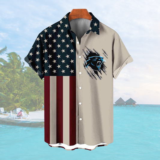 [SPECIAL OFFER] NEW CUSTOMIZED NFL23 CLP CAROLINA PANTHERS PATRIOTIC 250 USA HAWAIIAN SHIRT