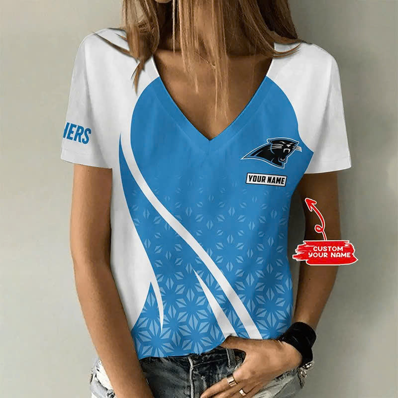 [SPECIAL OFFER] NEW CUSTOMIZED NFL23 CLP CAROLINA PANTHERS V-NECK FEMALE SHIRT