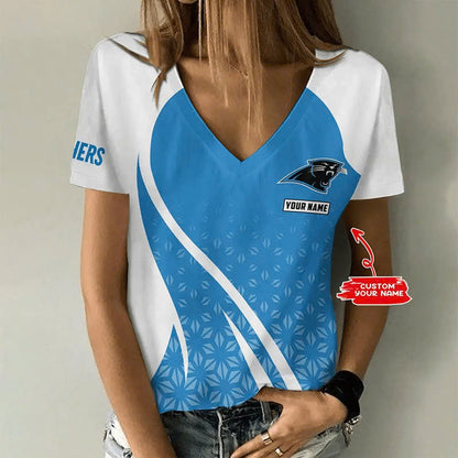 [SPECIAL OFFER] NEW CUSTOMIZED NFL23 CLP CAROLINA PANTHERS V-NECK FEMALE SHIRT