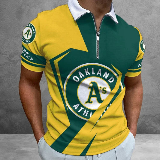 [FLASH SALE] NEW CUSTOMIZED MLB23 OAS OAKLAND ATHLETICS ZIP POLO SHIRT
