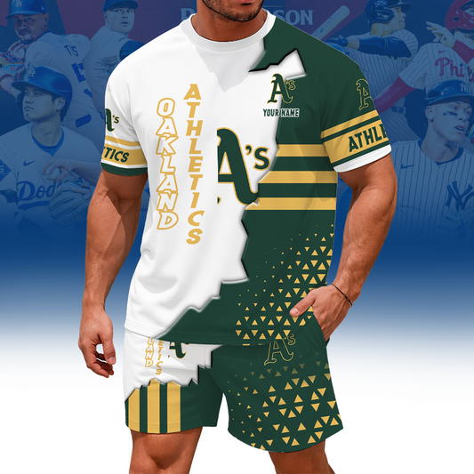 [FLASH SALE] NEW CUSTOMIZED MLB23 OAS OAKLAND ATHLETICS UNISEX T-SHIRT & SHORTS SET
