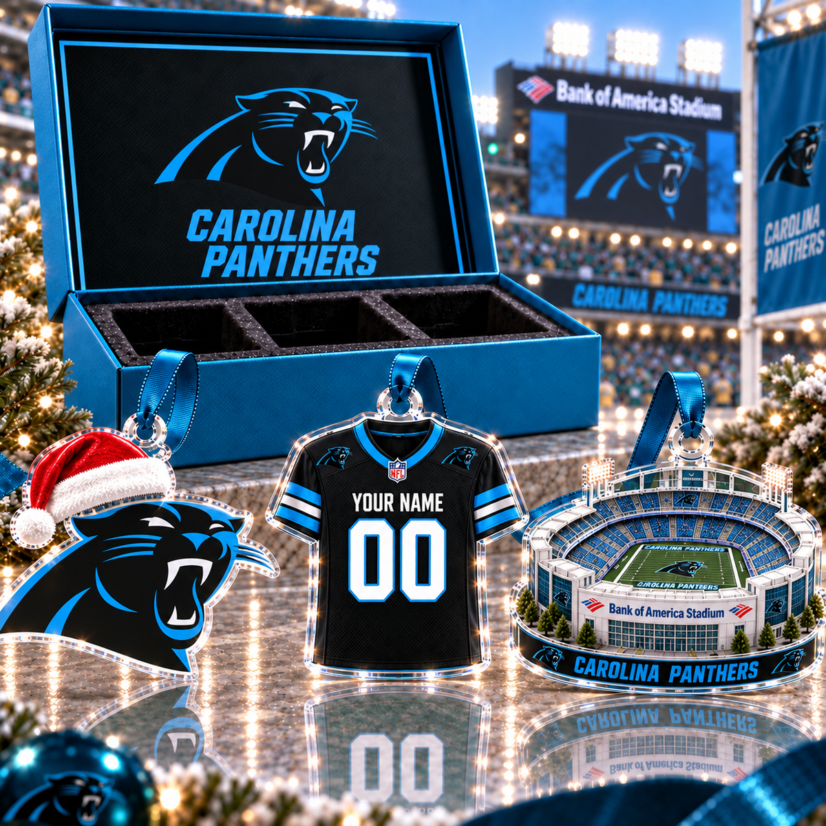[FULL SET 3 ITEMS - NO BOX] NEW CUSTOMIZED NFL23 CLP CAROLINA PANTHERS CHRISTMAS ACRYLIC ORNAMENT