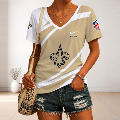 [SPECIAL OFFER] NEW CUSTOMIZED NFL24 NOS NEW ORLEANS SAINTS V-NECK FEMALE SHIRT