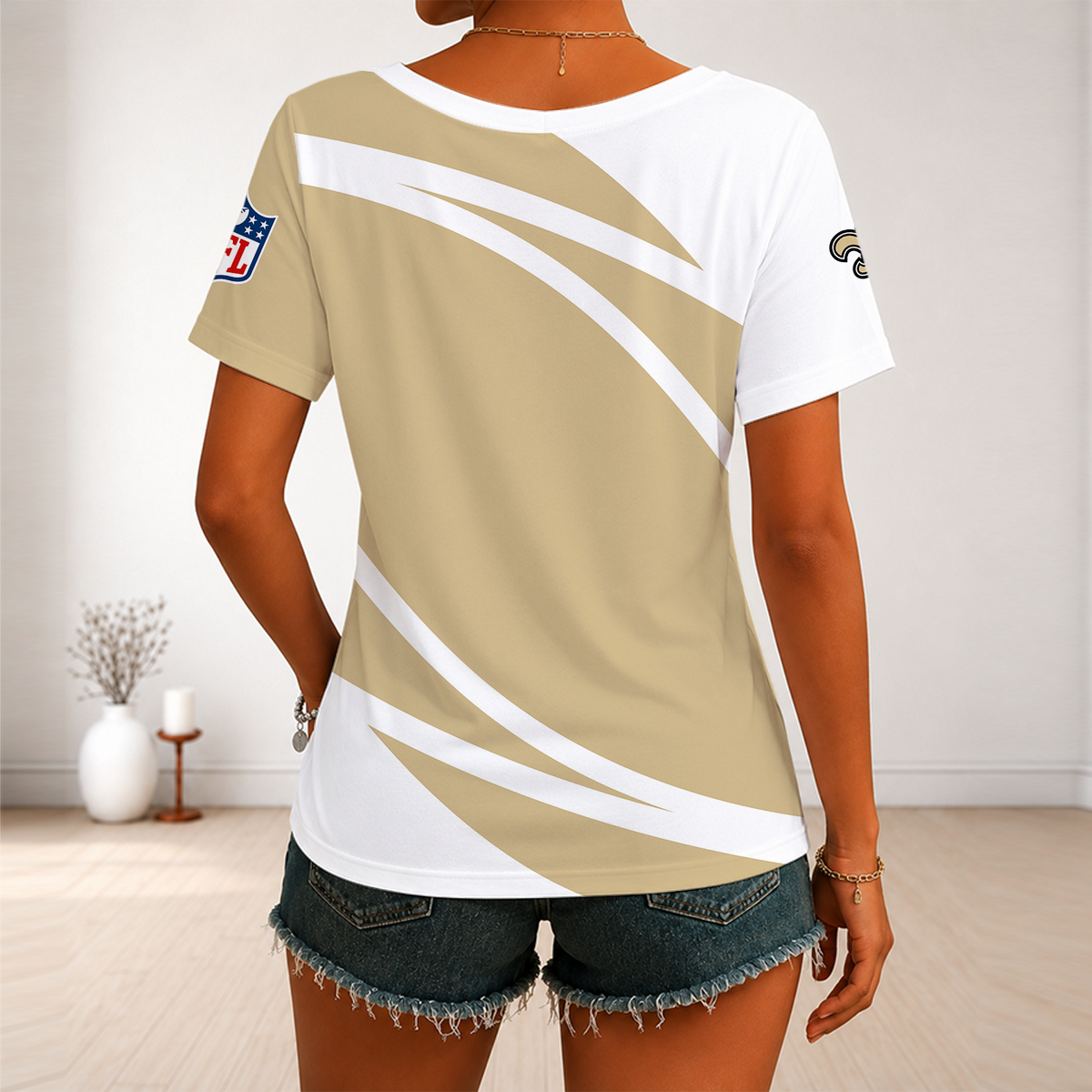 [SPECIAL OFFER] NEW CUSTOMIZED NFL24 NOS NEW ORLEANS SAINTS V-NECK FEMALE SHIRT