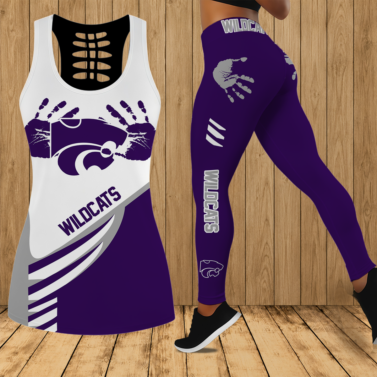 [FAN FAVORITE] NEW CUSTOMIZED NCAA FBS24 KSW KANSAS STATE WILDCATS HOLLOW TANK TOP & LEGGINGS SET