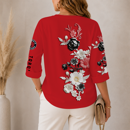 LIMITED EDITION - NEW CUSTOMIZED NBA24 TRA TORONTO RAPTORS WOMEN'S V-NECK LONG SLEEVE SHIRT