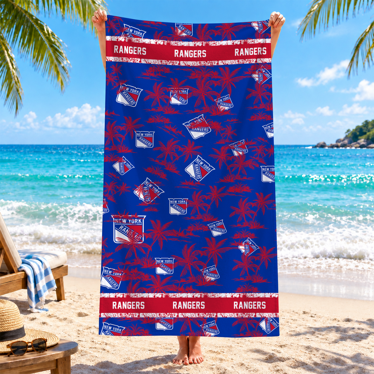 [SUPER SALE] NEW CUSTOMIZED NHL24 NYR NEW YORK RANGERS BEACH TOWEL