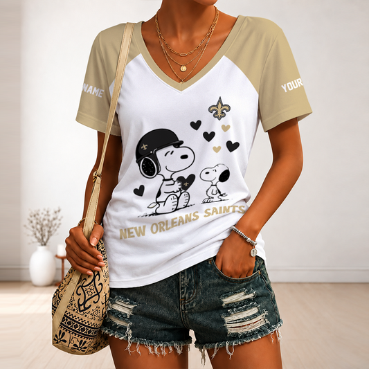 [SPECIAL OFFER] NEW CUSTOMIZED NFL24 NOS NEW ORLEANS SAINTS V-NECK FEMALE SHIRT
