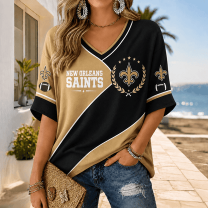 [SPECIAL OFFER] NEW CUSTOMIZED NFL24 NOS NEW ORLEANS SAINTS WOMEN'S HEART V-NECK LONG SLEEVE SHIRT