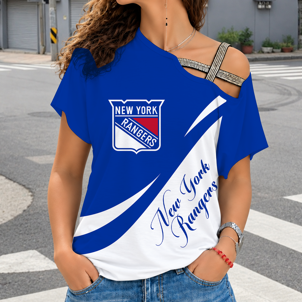 [SUPER SALE] NEW CUSTOMIZED NHL24 NYR NEW YORK RANGERS SHOULDER SHIRT
