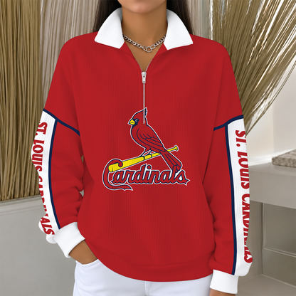 [SPECIAL OFFER] NEW CUSTOMIZED MLB24 SLC ST. LOUIS CARDINALS QUARTER ZIP RIBBED SWEATER