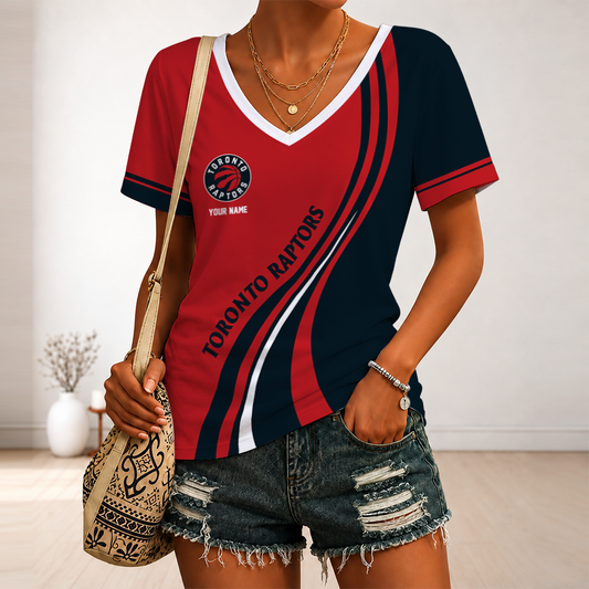 [HOT DEAL] NEW CUSTOMIZED NBA24 TRA TORONTO RAPTORS V-NECK FEMALE SHIRT