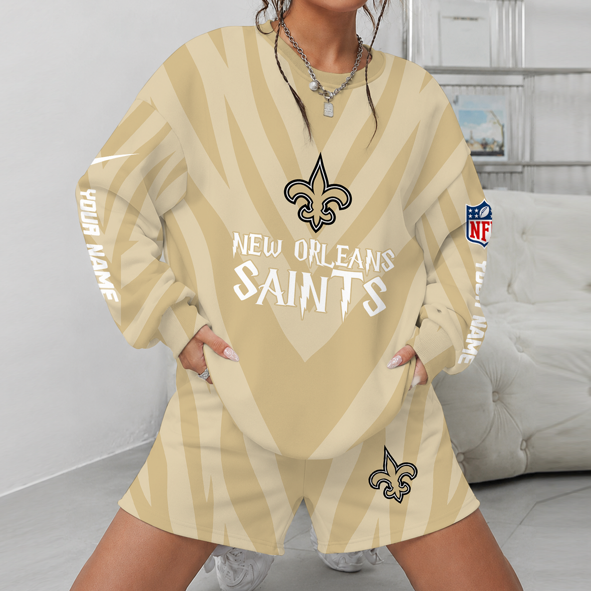 [SPECIAL OFFER] NEW CUSTOMIZED NFL24 NOS NEW ORLEANS SAINTS UNISEX SWEATSHIRT & SHORTS SET
