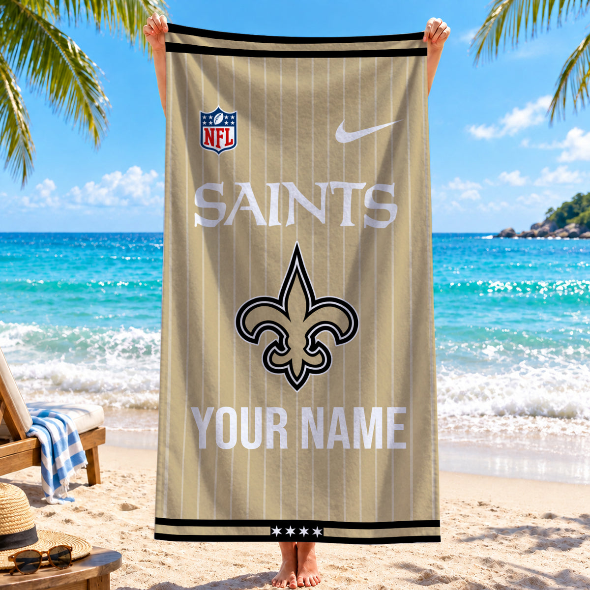 [SPECIAL OFFER] NEW CUSTOMIZED NFL24 NOS NEW ORLEANS SAINTS BEACH TOWEL