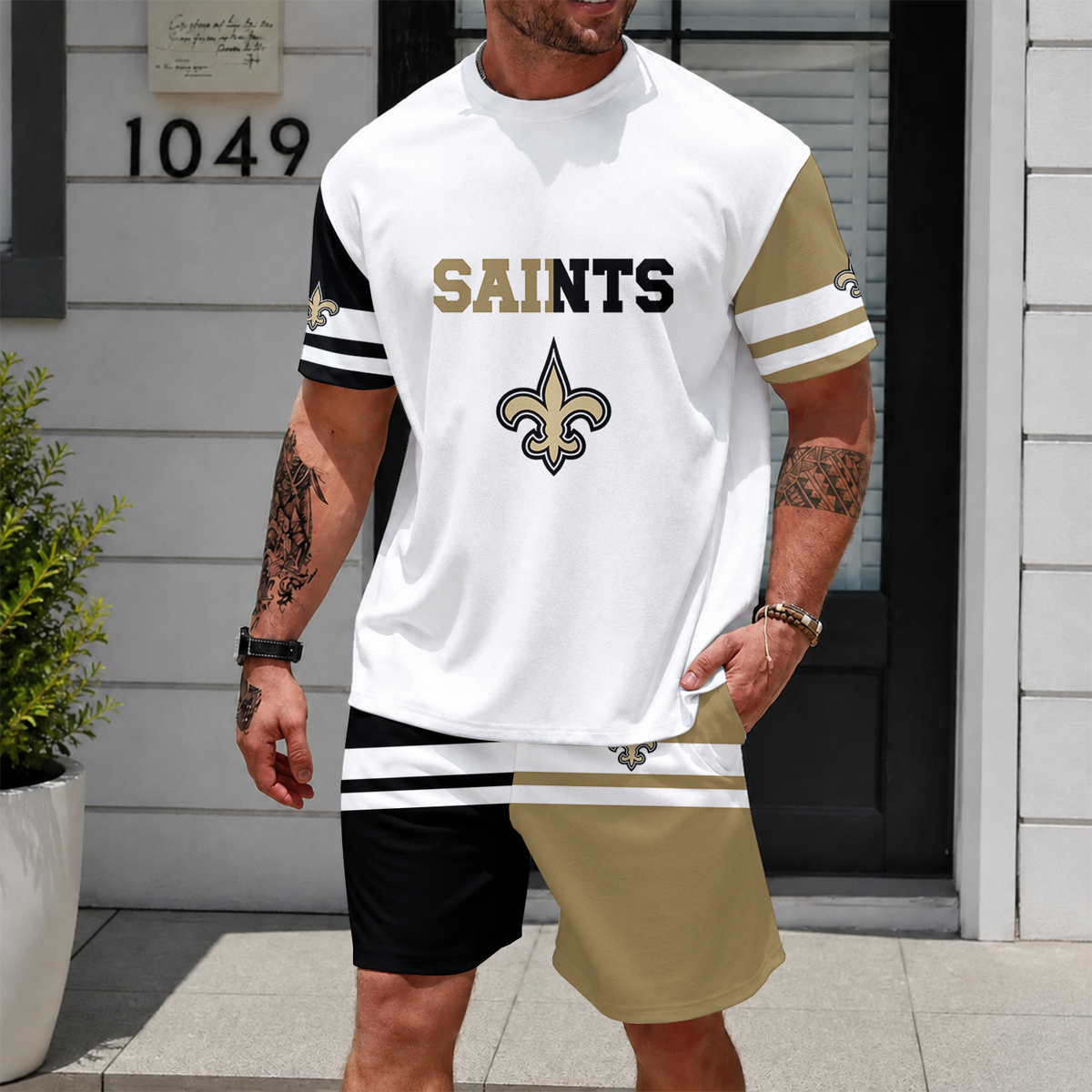 [SPECIAL OFFER] NEWCUSTOMIZED NFL24 NOS NEW ORLEANS SAINTS UNISEX T-SHIRT & SHORTS SET