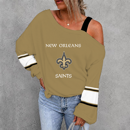 [SPECIAL OFFER] NEW CUSTOMIZED NFL24 NOS NEW ORLEANS SAINTS WOMEN'S OFF-SHOULDER LONG SLEEVE SHIRT