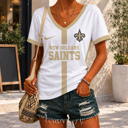 [SPECIAL OFFER] NEW CUSTOMIZED NFL24 NOS NEW ORLEANS SAINTS V-NECK FEMALE SHIRT