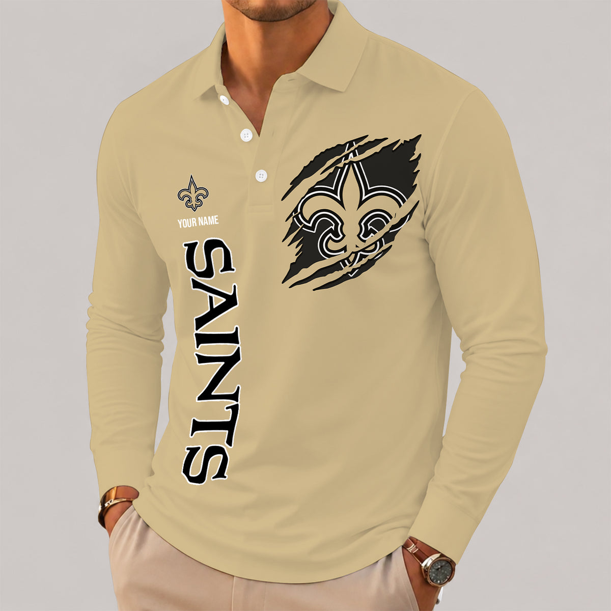[SPECIAL OFFER] NEW CUSTOMIZED NFL24 NOS NEW ORLEANS SAINTS LONG SLEEVE POLO SHIRT
