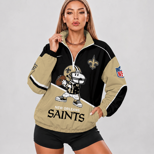 [SPECIAL OFFER] NEW CUSTOMIZED NFL24 NOS NEW ORLEANS SAINTS V-NECK ZIPPER SWEATSHIRT JACKET