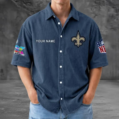 [HOT DEAL] NEW CUSTOMIZED NFL24 NOS NEW ORLEANS SAINTS SEERSUCKER BUTTON SHIRT