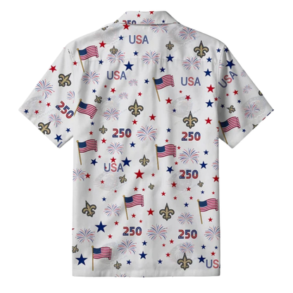 LIMITED EDITION - NEW CUSTOMIZED NFL24 NOS NEW ORLEANS SAINTS PATRIOTIC 250 USA HAWAIIAN SHIRT