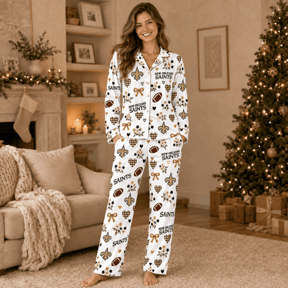 [SPECIAL OFFER] NEW CUSTOMIZED NFL24 NOS NEW ORLEANS SAINTS HALLOWEEN LONG PAJAMAS SET