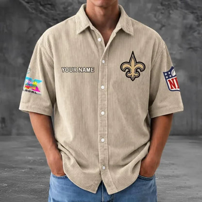 [HOT DEAL] NEW CUSTOMIZED NFL24 NOS NEW ORLEANS SAINTS SEERSUCKER BUTTON SHIRT