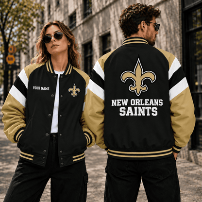 [SPECIAL OFFER] NEW CUSTOMIZED NFL24 NOS NEW ORLEANS SAINTS SATIN VARSITY & BASEBALL JACKET
