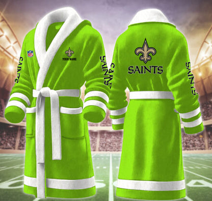 [SPECIAL OFFER] NEW CUSTOMIZED NFL24 NOS NEW ORLEANS SAINTS MULTICOLOR FLEECE BATHROBE
