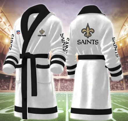 [SPECIAL OFFER] NEW CUSTOMIZED NFL24 NOS NEW ORLEANS SAINTS MULTICOLOR FLEECE BATHROBE