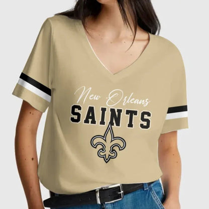 [SPECIAL OFFER] NEW CUSTOMIZED NFL24 NOS NEW ORLEANS SAINTS V-NECK FEMALE SHIRT