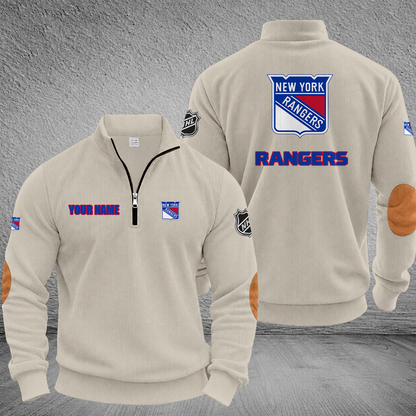 [SUPER SALE] NEW CUSTOMIZED NHL24 NYR NEW YORK RANGERS MULTICOLOR STRIPED QUATER ZIP SWEATSHIRT
