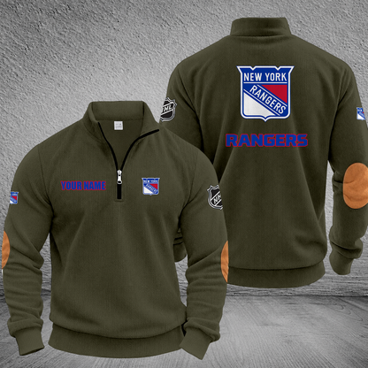 [SUPER SALE] NEW CUSTOMIZED NHL24 NYR NEW YORK RANGERS MULTICOLOR STRIPED QUATER ZIP SWEATSHIRT
