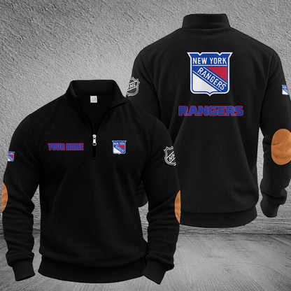 [SUPER SALE] NEW CUSTOMIZED NHL24 NYR NEW YORK RANGERS MULTICOLOR STRIPED QUATER ZIP SWEATSHIRT
