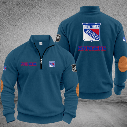 [SUPER SALE] NEW CUSTOMIZED NHL24 NYR NEW YORK RANGERS MULTICOLOR STRIPED QUATER ZIP SWEATSHIRT